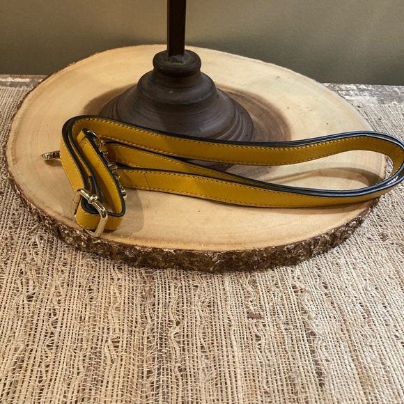 Tory Burch Golden Yellow Leather Satchel Bag Buckle Purse Crossbody Strap - Picture 9 of 10